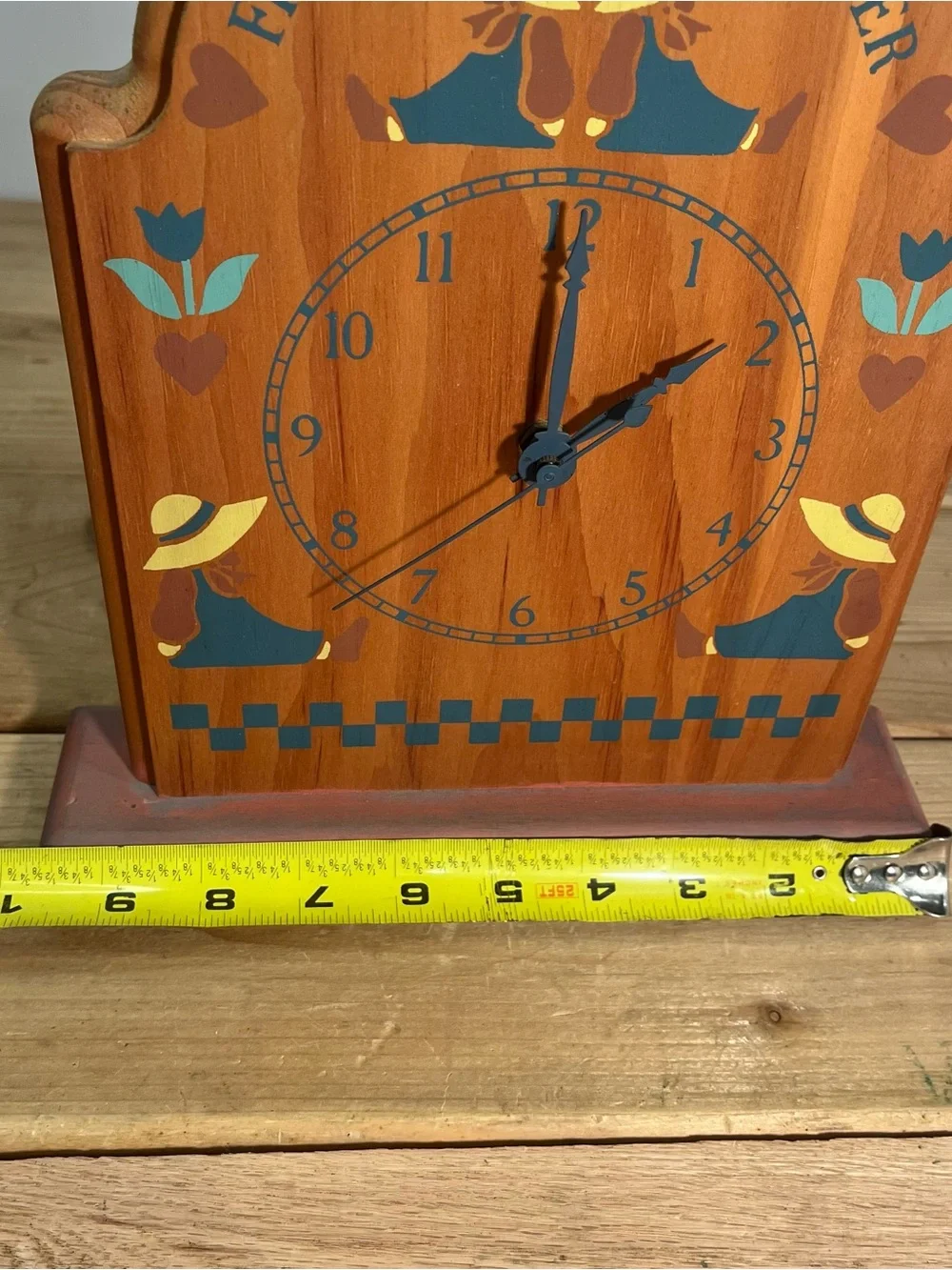 Cottage Core Folk Art Wooden Hearts Vintage Mantel/ Wall Clock Friends Forever